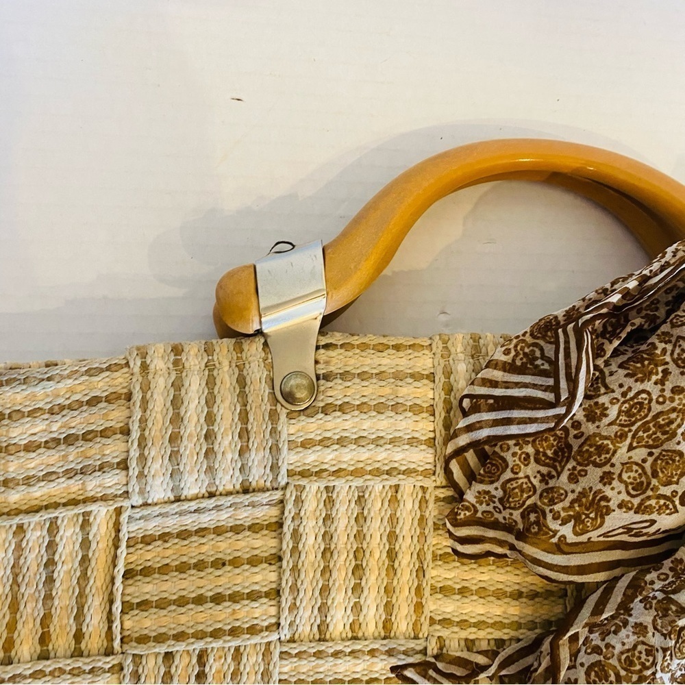 Italian Carabella Handbag Vintage Weave Basket w/Burmel Handkerchief Resort - Picture 5 of 16